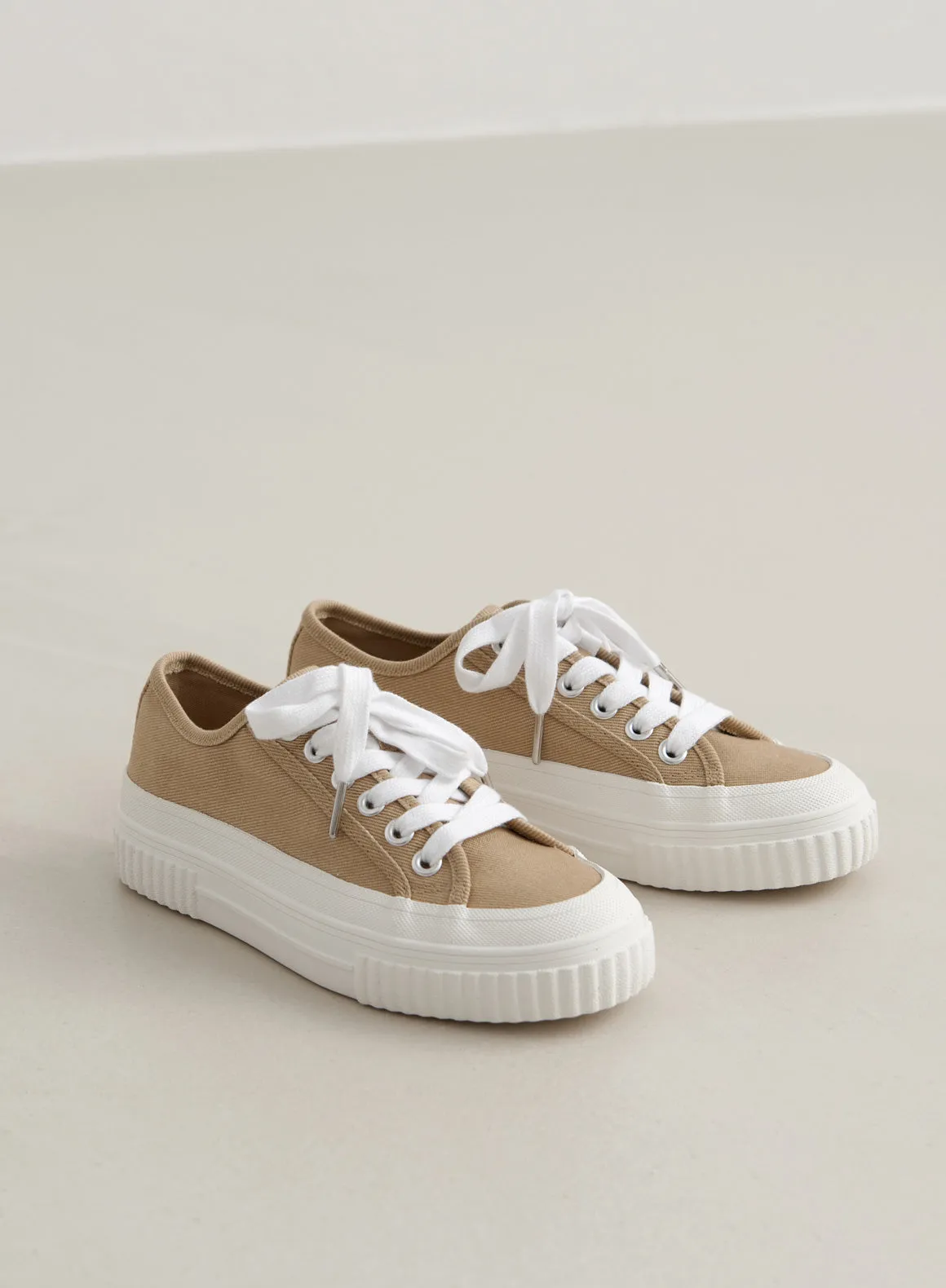 Beige Cotton Canvas Sneakers