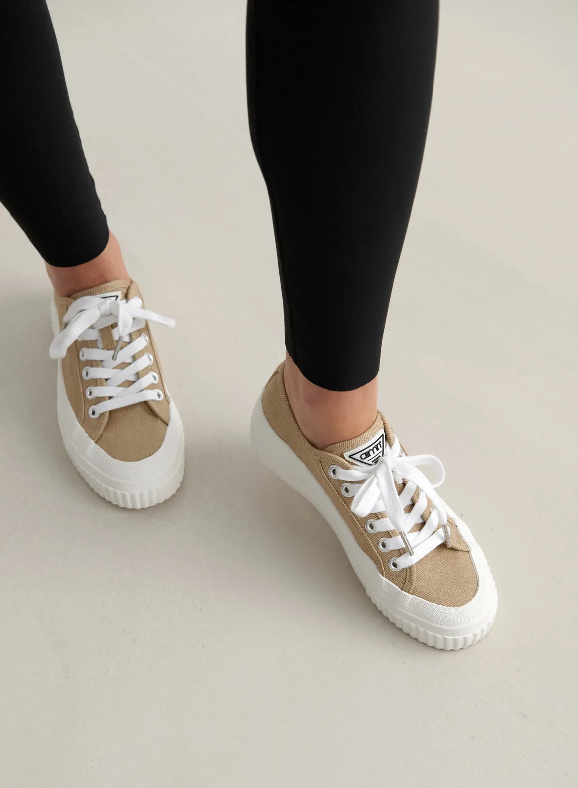 Beige Cotton Canvas Sneakers