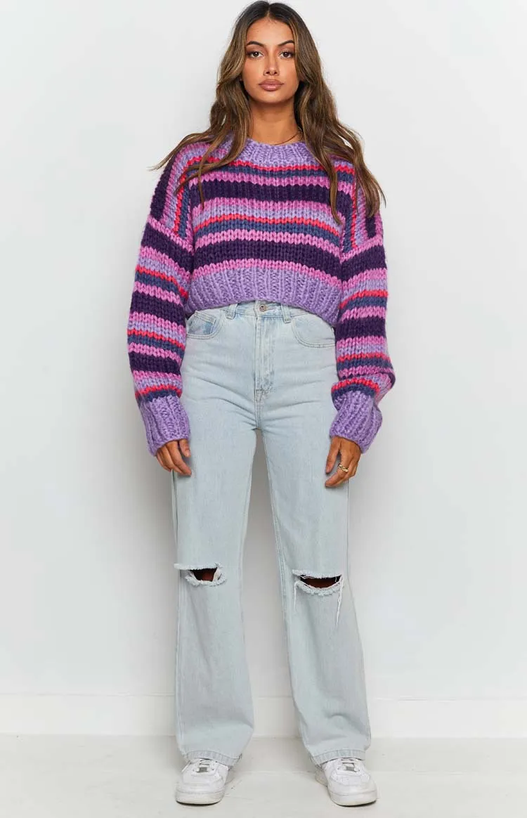 Belmont Stripe Sweater Purple