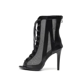 Black Open Toe Stilettos Heels Ankle Boots