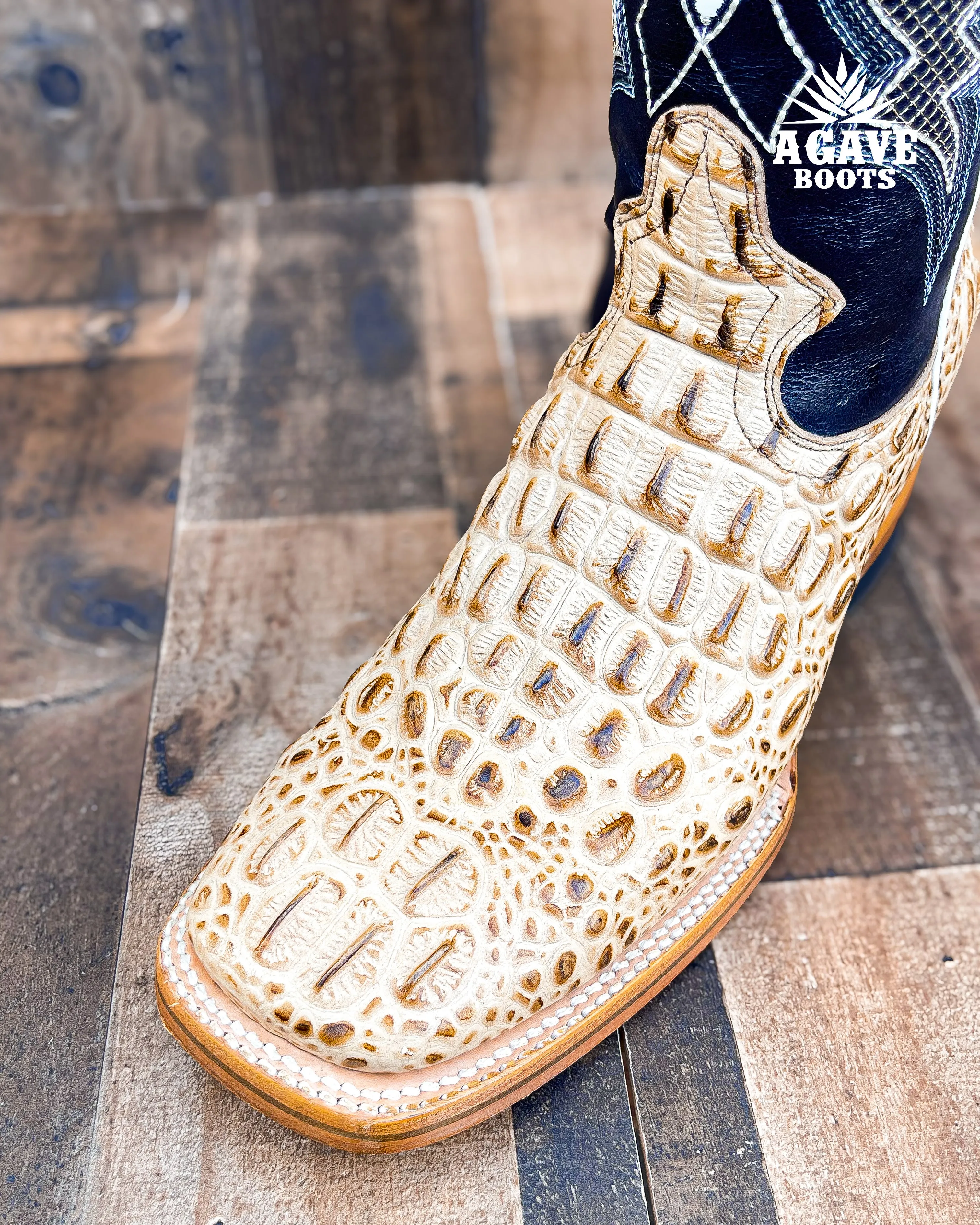 CAIMAN HORN BACK "ORIX BLUE" | MEN SQUARE TOE WESTERN COWBOY BOOTS