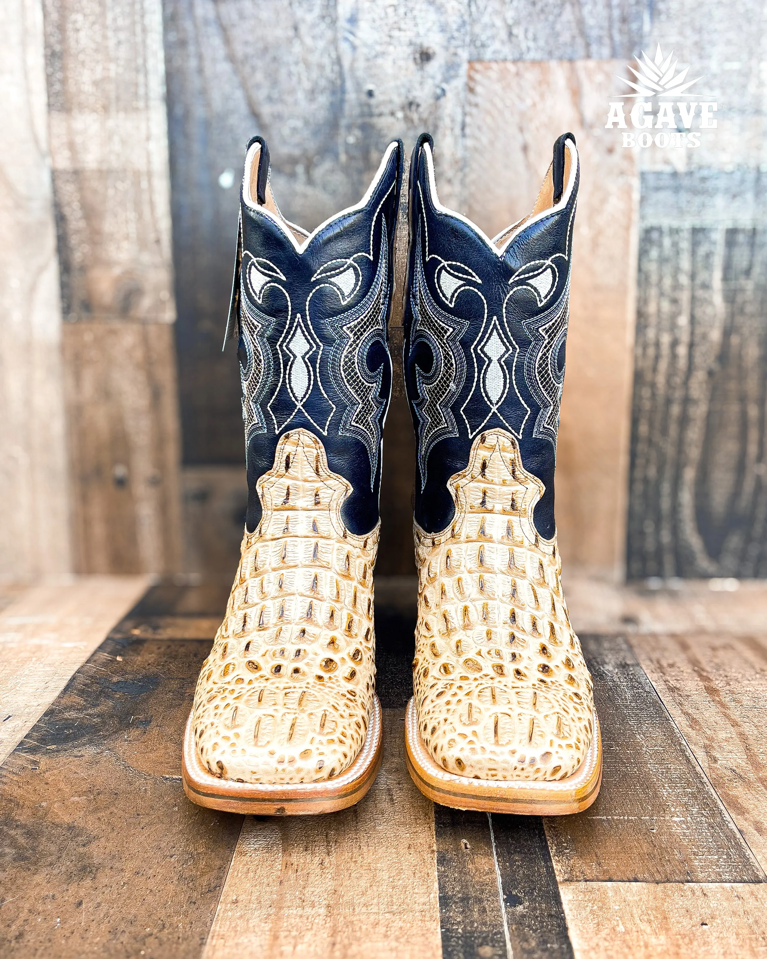 CAIMAN HORN BACK "ORIX BLUE" | MEN SQUARE TOE WESTERN COWBOY BOOTS