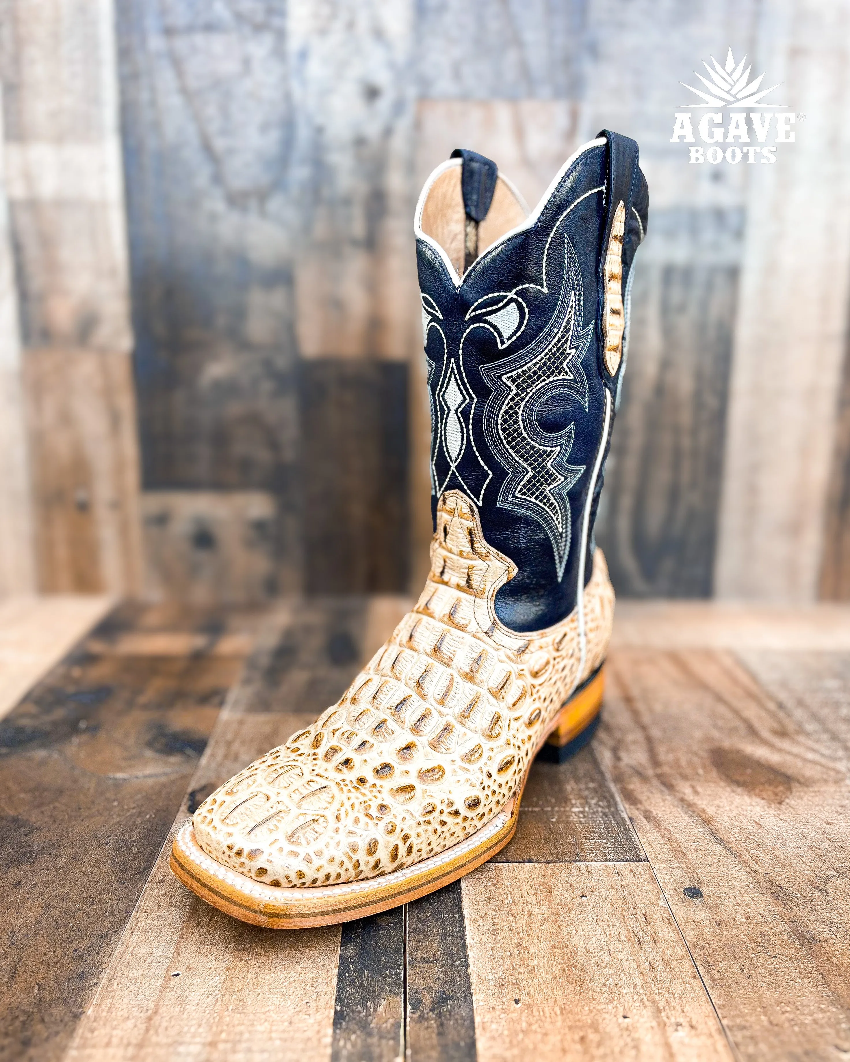 CAIMAN HORN BACK "ORIX BLUE" | MEN SQUARE TOE WESTERN COWBOY BOOTS