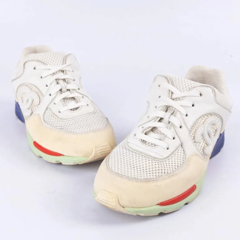 Chanel White Mesh Fabric And Suede CC Sneakers