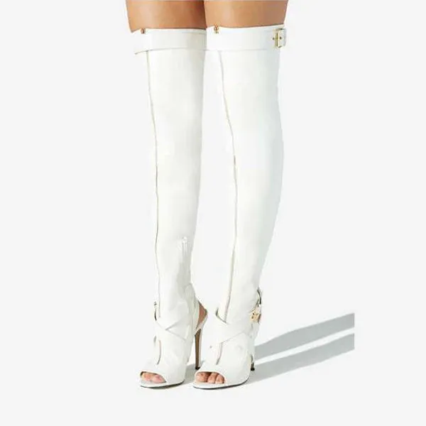 Chic Vanguard Open-Toe Thigh-High Boots