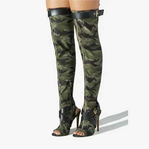 Chic Vanguard Open-Toe Thigh-High Boots