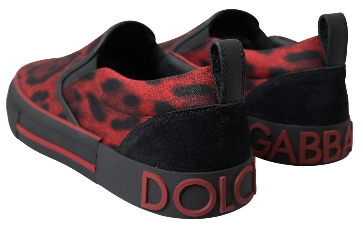 Dolce & Gabbana Red Black Leopard Loafers Sneakers Shoes