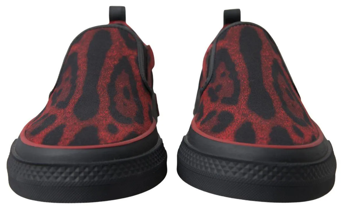 Dolce & Gabbana Red Black Leopard Loafers Sneakers Shoes