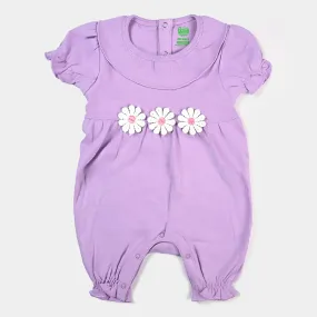 Infant Girls Cotton Interlock Knitted Romper Three Flowers-Purple