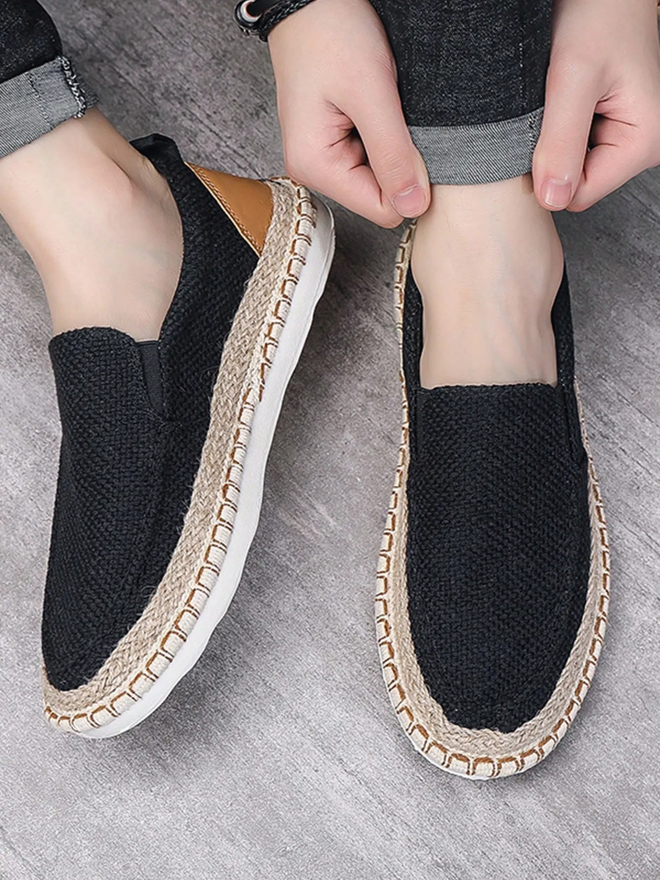 Men Letter Graphic Slip On Loafers, Vacation Linen Espadrille Loafers