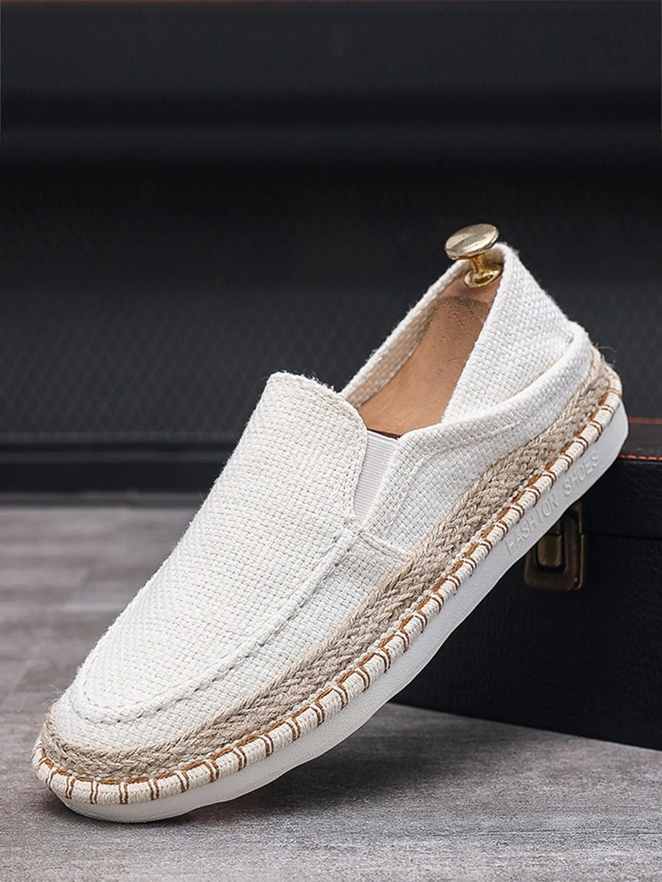 Men Letter Graphic Slip On Loafers, Vacation Linen Espadrille Loafers