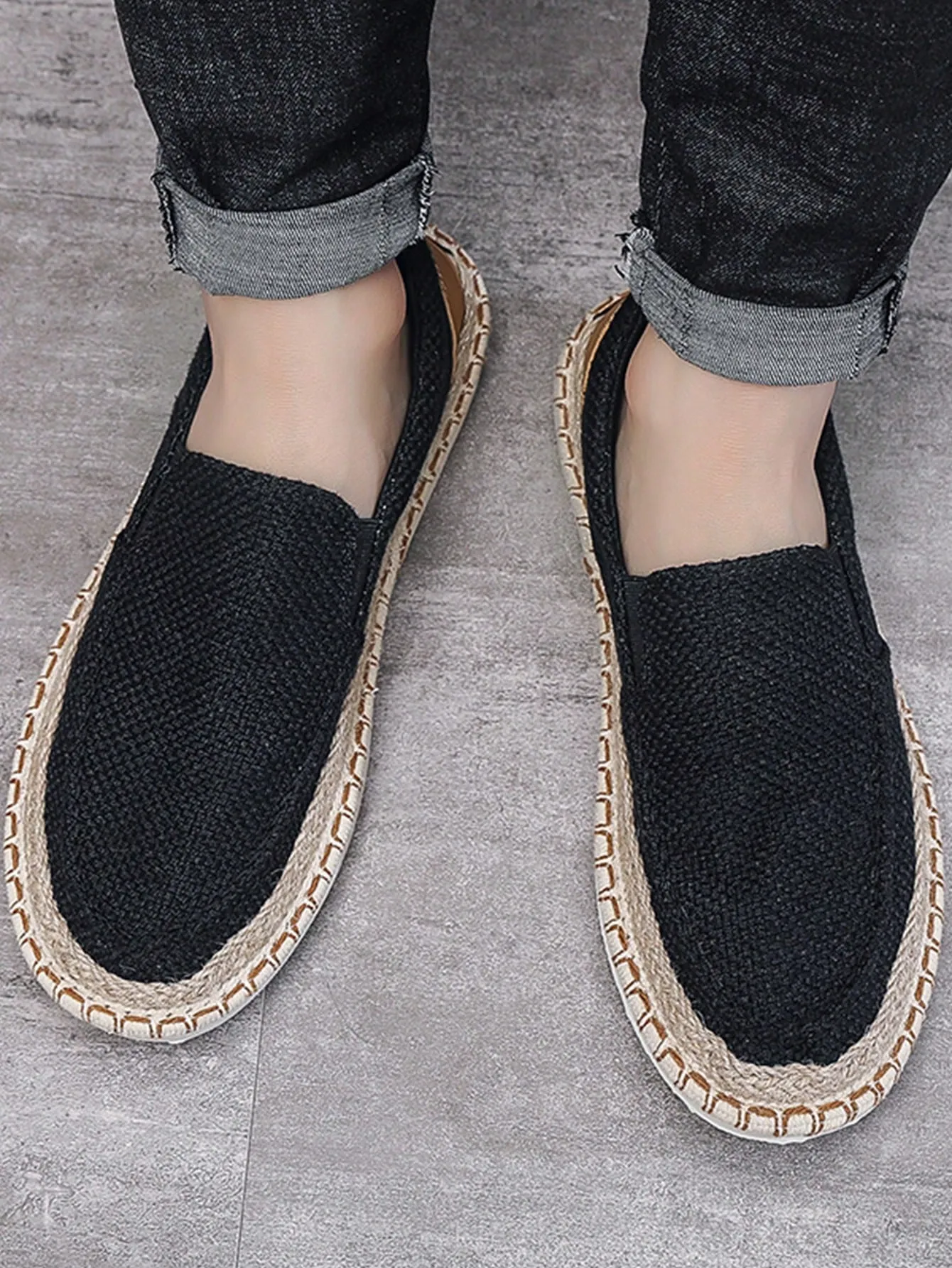 Men Letter Graphic Slip On Loafers, Vacation Linen Espadrille Loafers