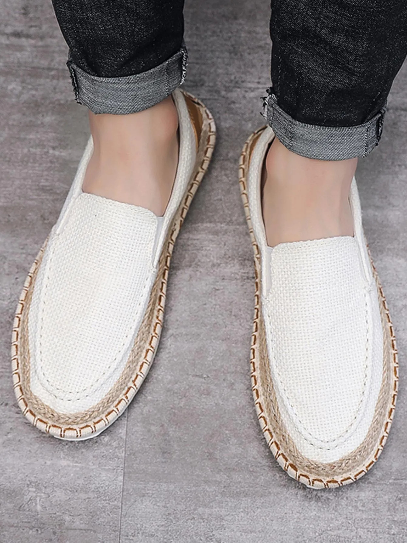 Men Letter Graphic Slip On Loafers, Vacation Linen Espadrille Loafers