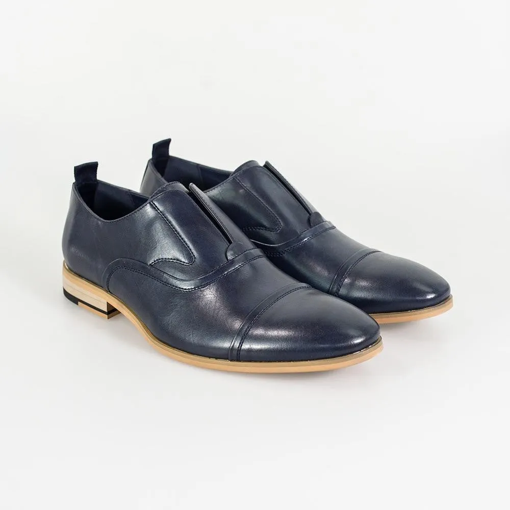 Men's Slip On Loafer Leather Shoes - CARLOTTA - Navy Blue