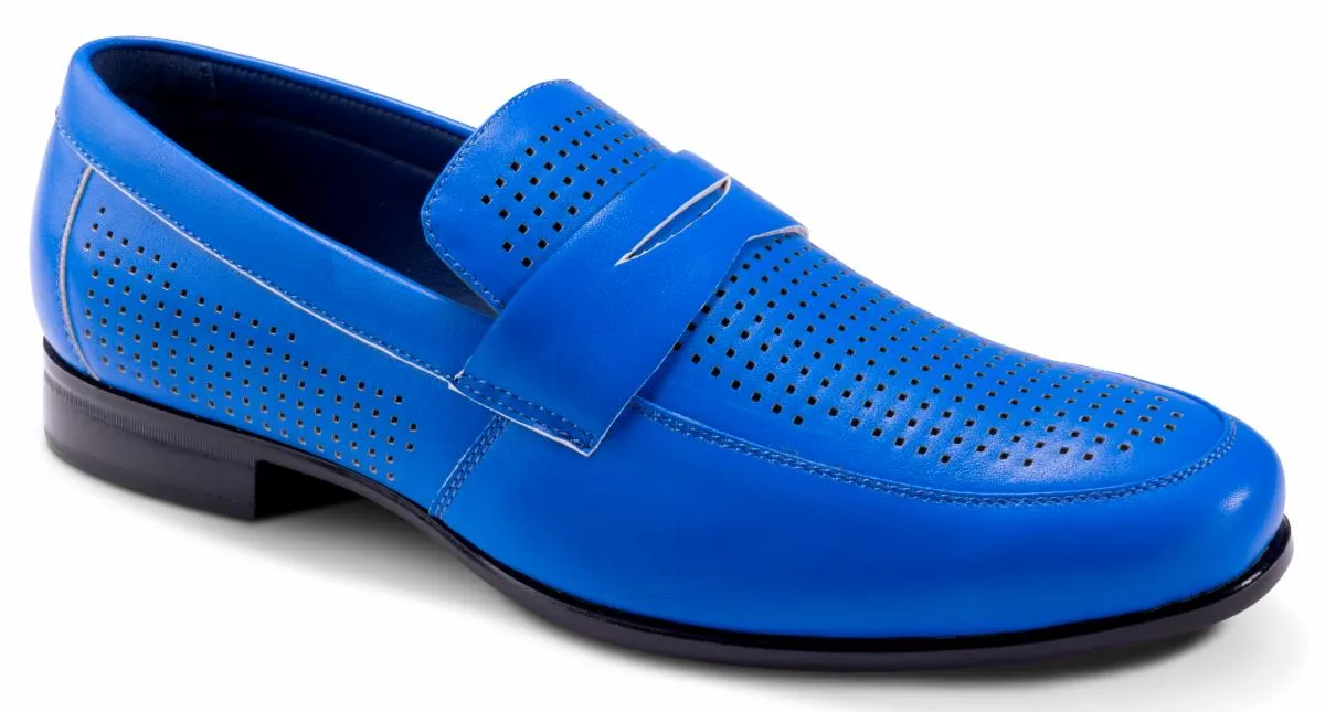 Montique Cobalt Blue Men's Slip-On Dress Shoes Penny Strap Loafer