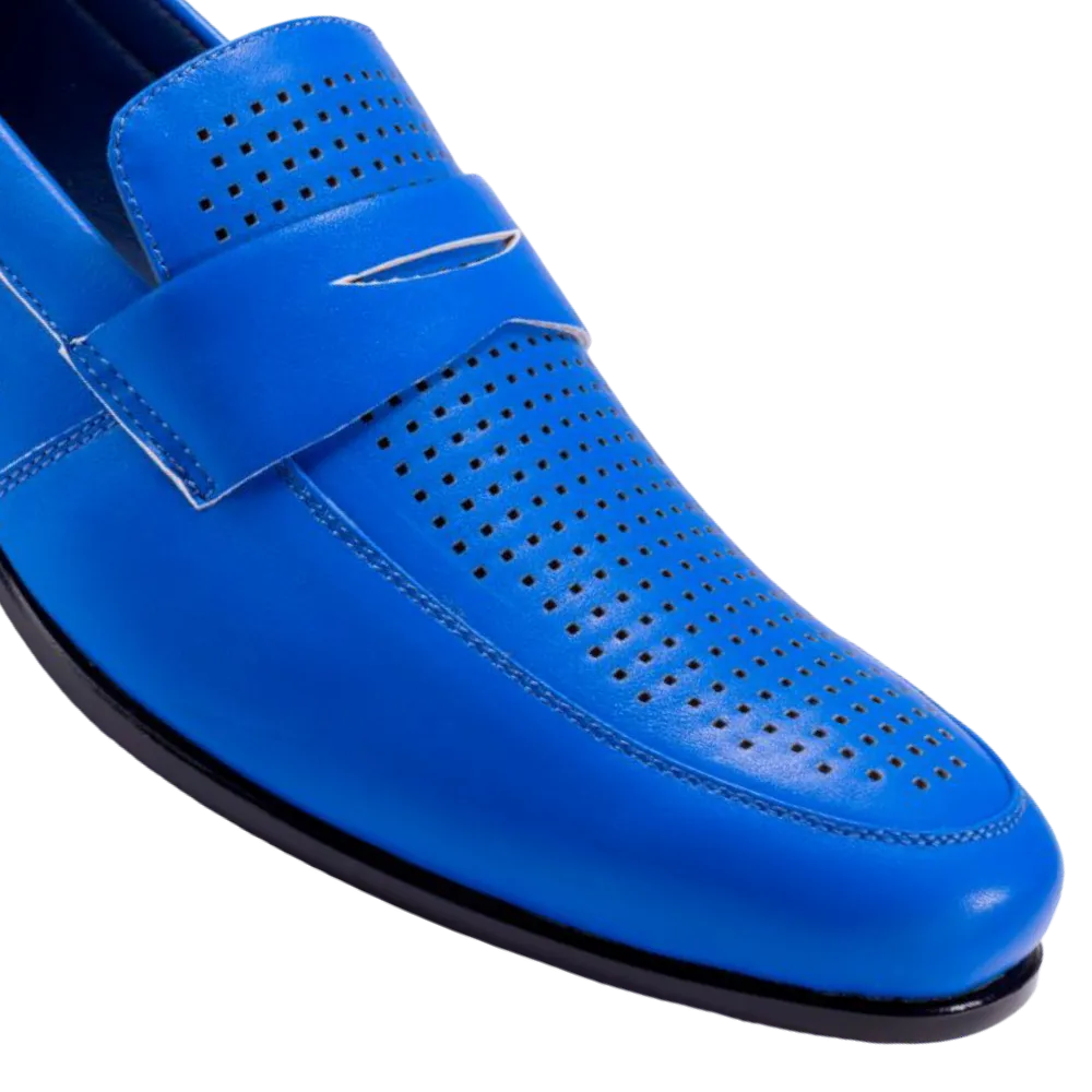 Montique Cobalt Blue Men's Slip-On Dress Shoes Penny Strap Loafer