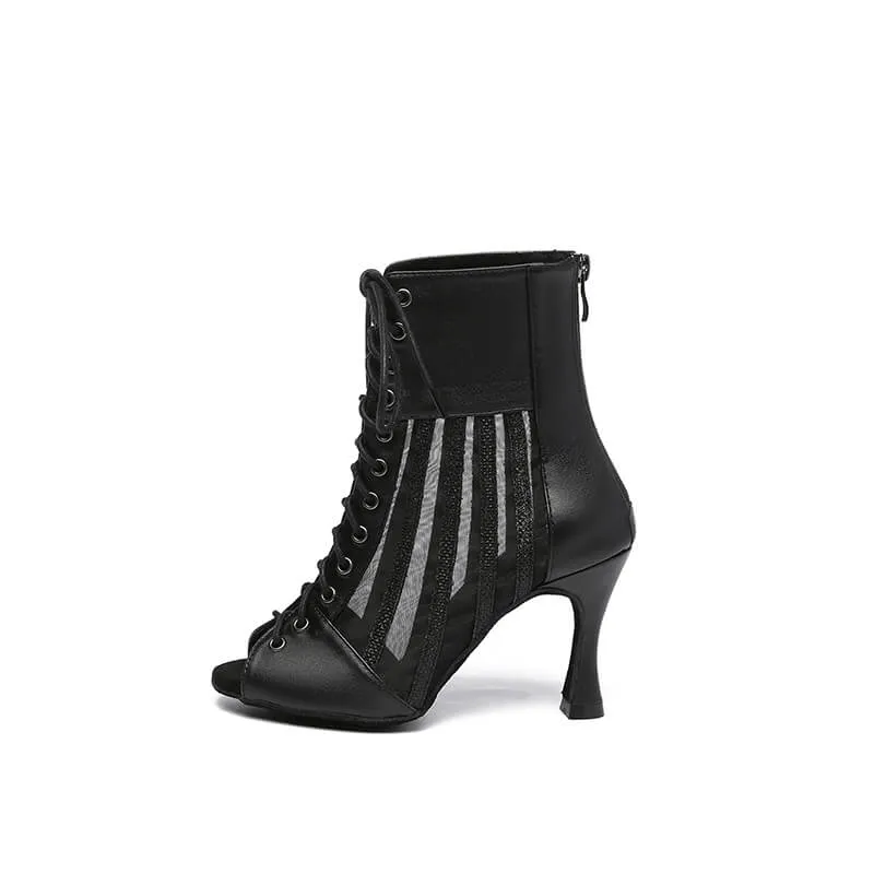 Open Toe Lace Up Mesh Ankle Boot