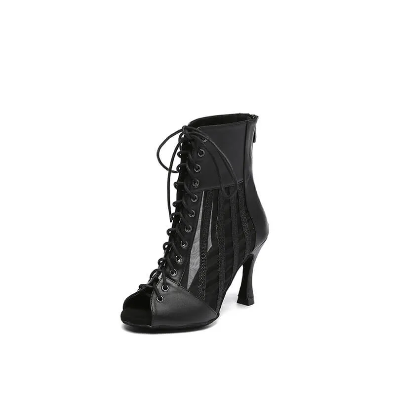 Open Toe Lace Up Mesh Ankle Boot