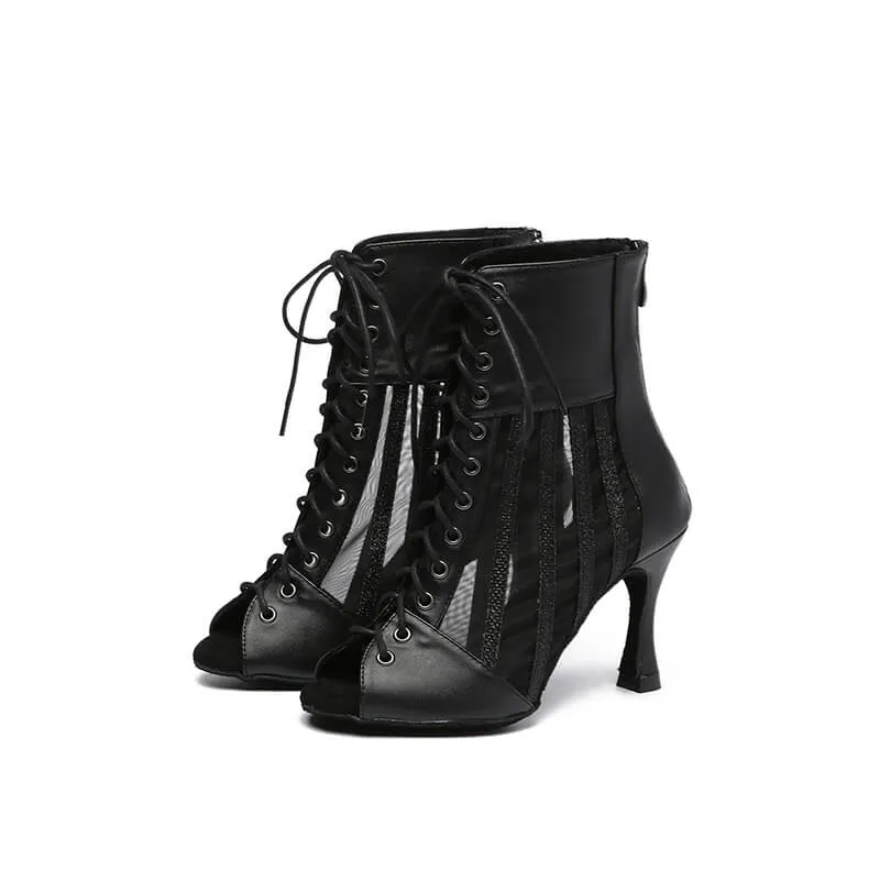 Open Toe Lace Up Mesh Ankle Boot