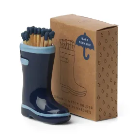 Paddywax Wellington Boot Holder with 25 Matches - Navy Blue