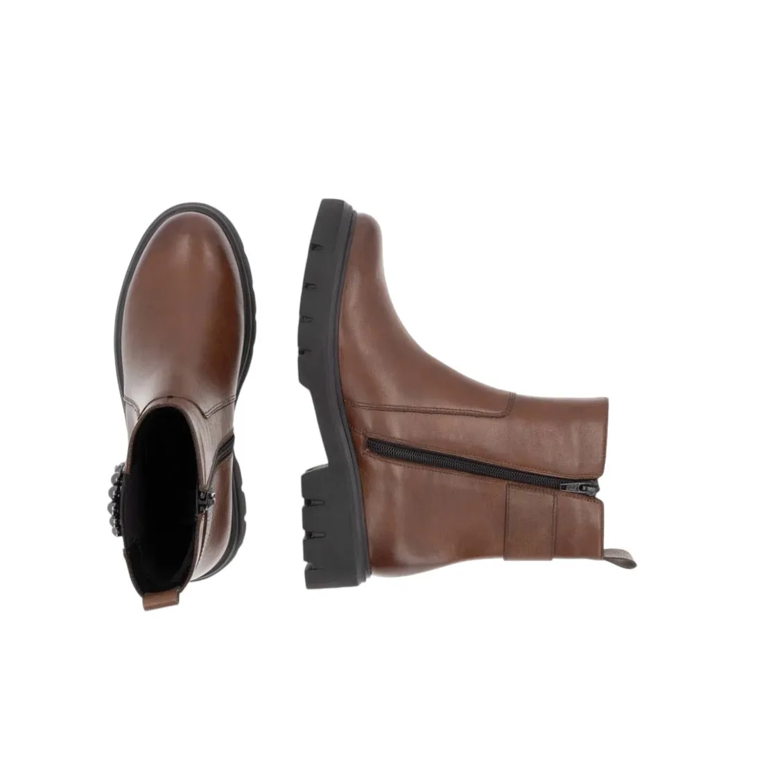 Remonte D1W74-22 X Liz Hurley Chel Odeon Chestnut Leather Ankle Boots With Buckle Detail