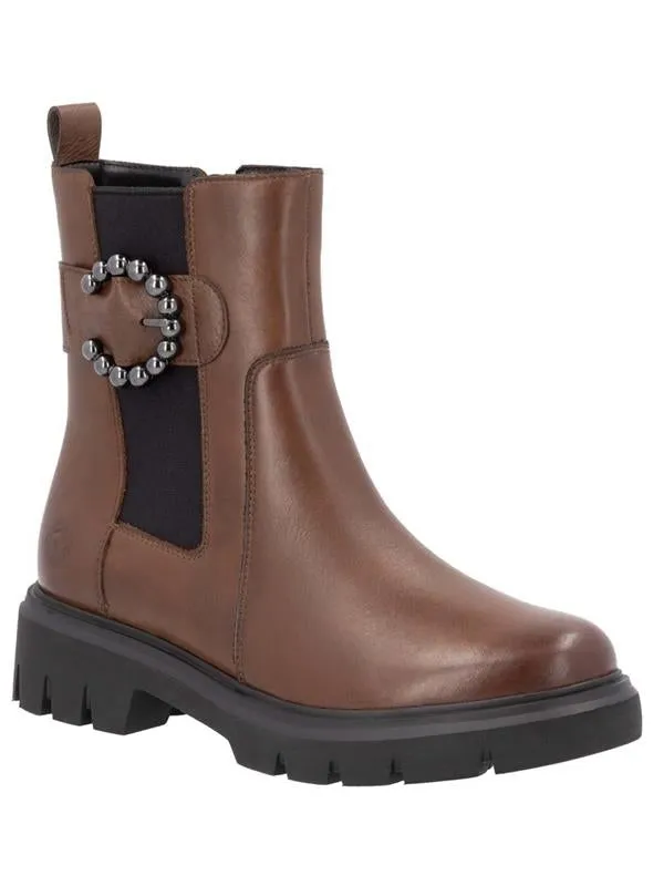 Remonte D1W74-22 X Liz Hurley Chel Odeon Chestnut Leather Ankle Boots With Buckle Detail