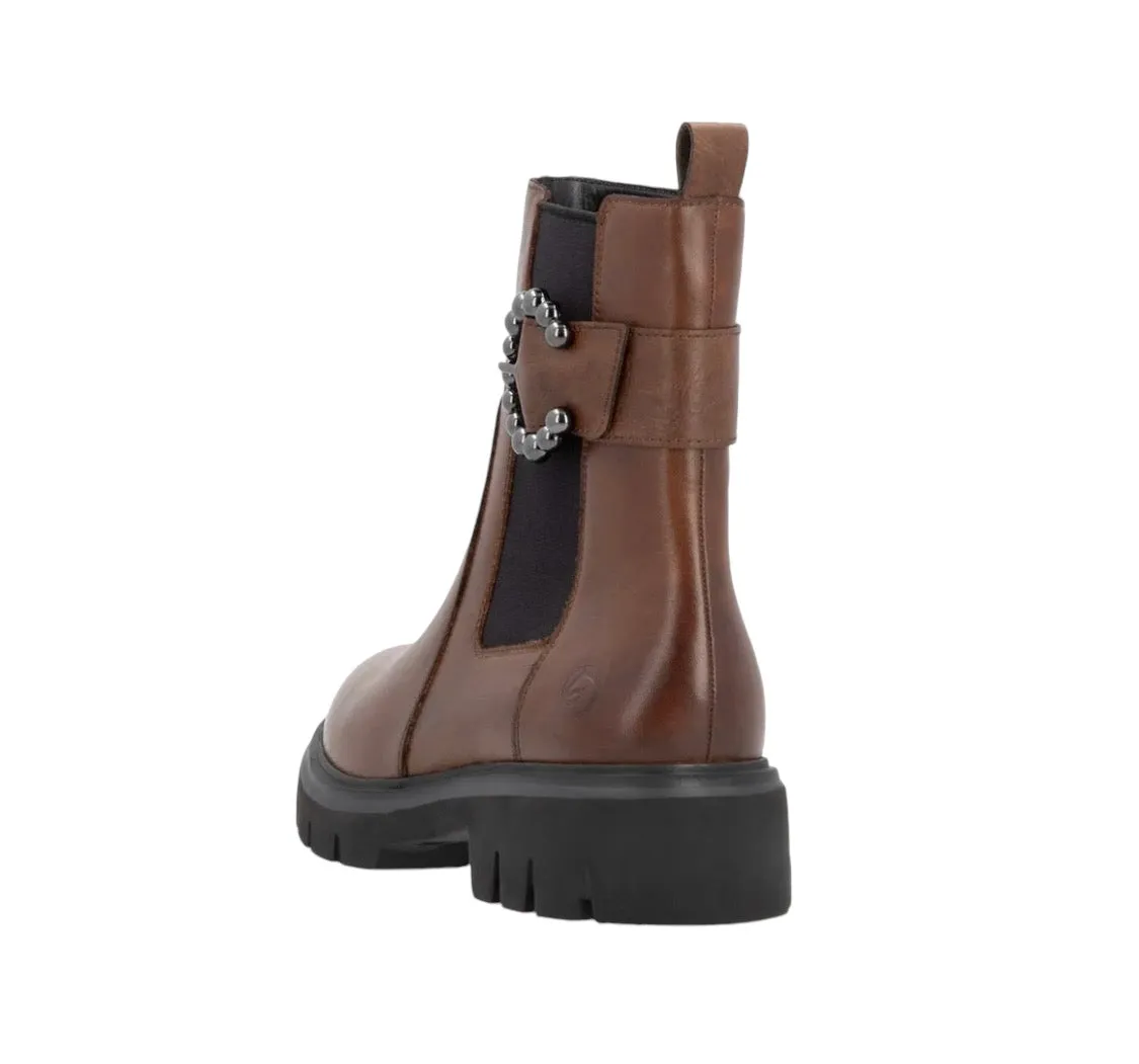 Remonte D1W74-22 X Liz Hurley Chel Odeon Chestnut Leather Ankle Boots With Buckle Detail