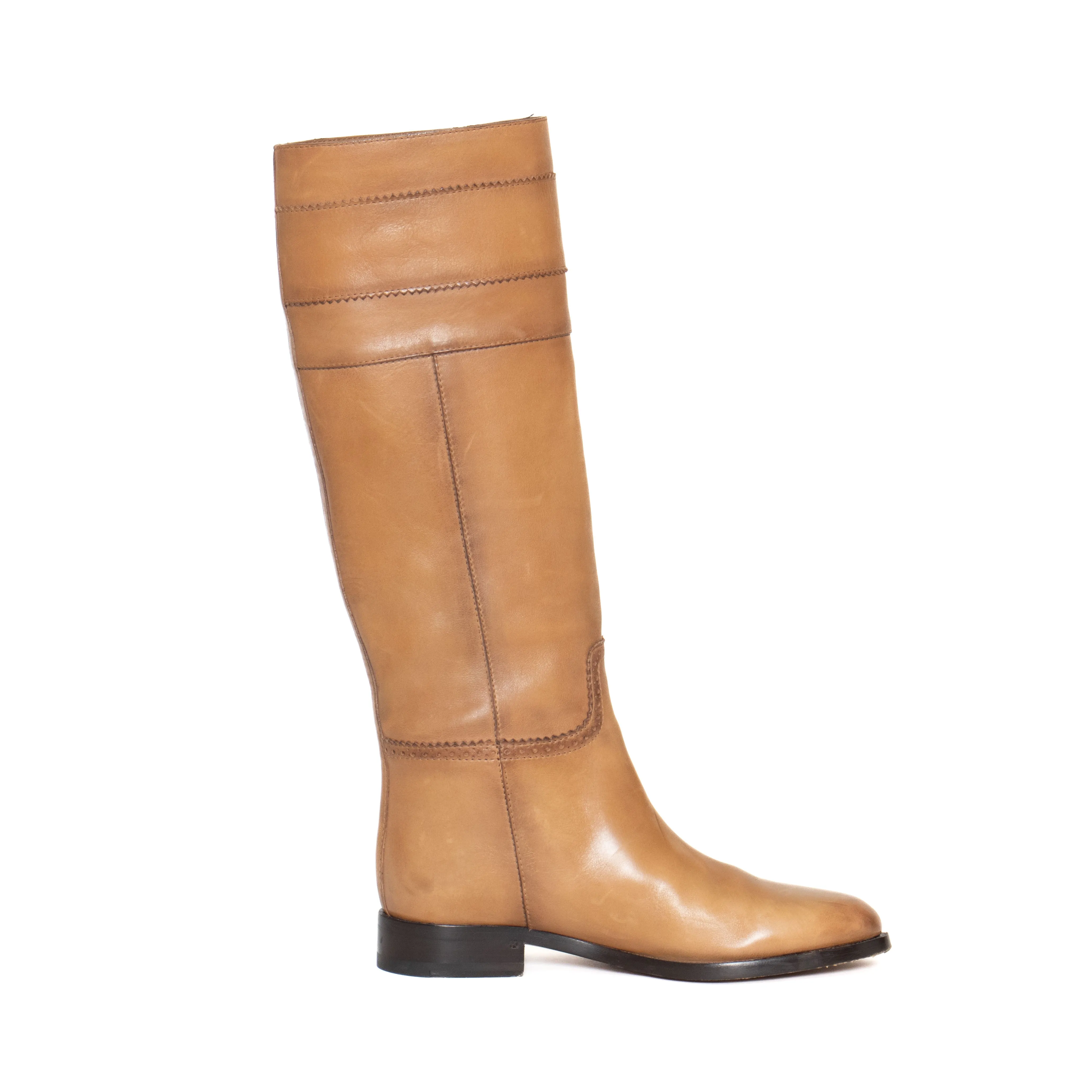 Tan Leather Horsebit Riding Boots 37