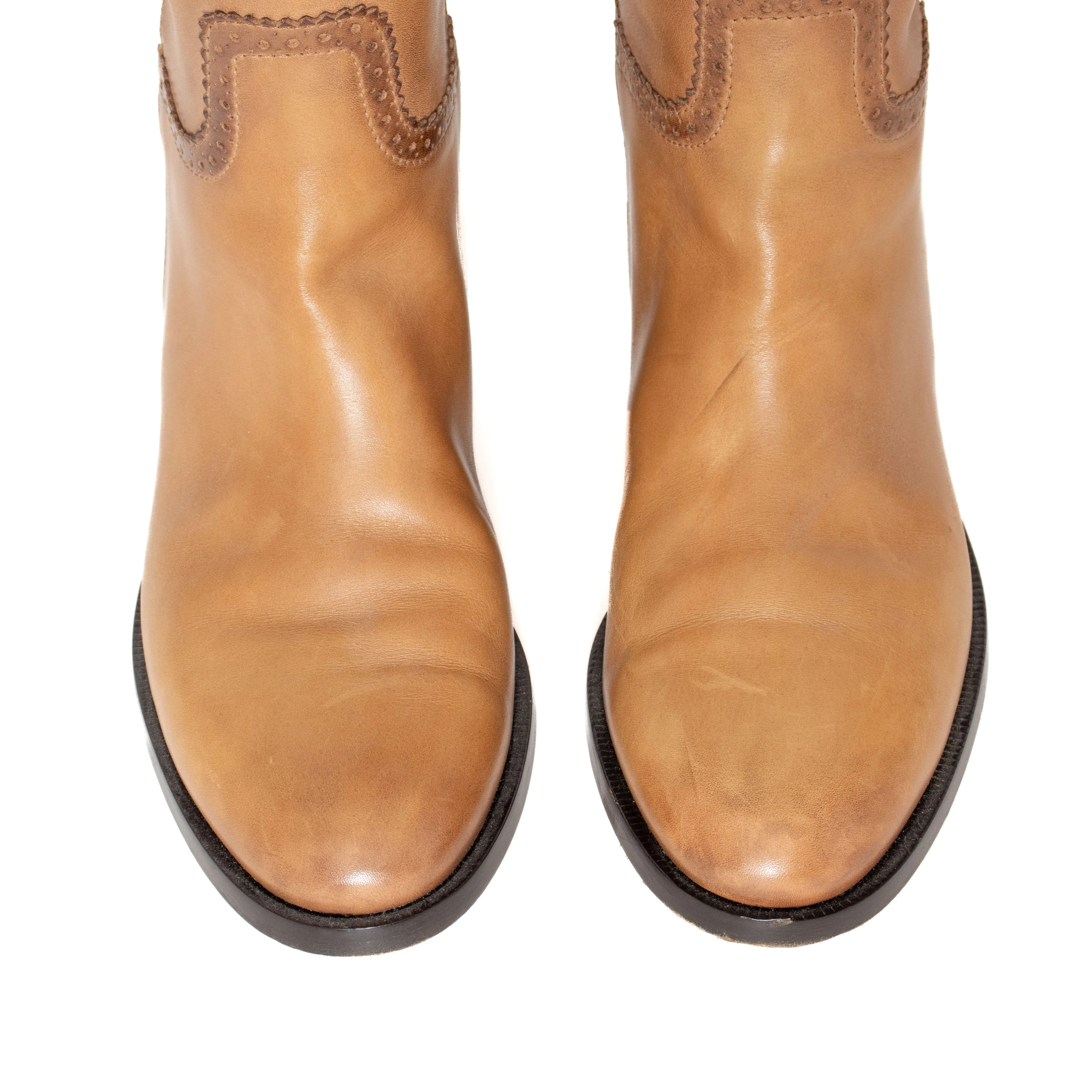 Tan Leather Horsebit Riding Boots 37