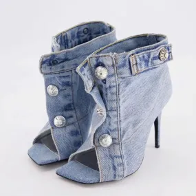 Trend4us Distressed Open-Toe Denim Heels