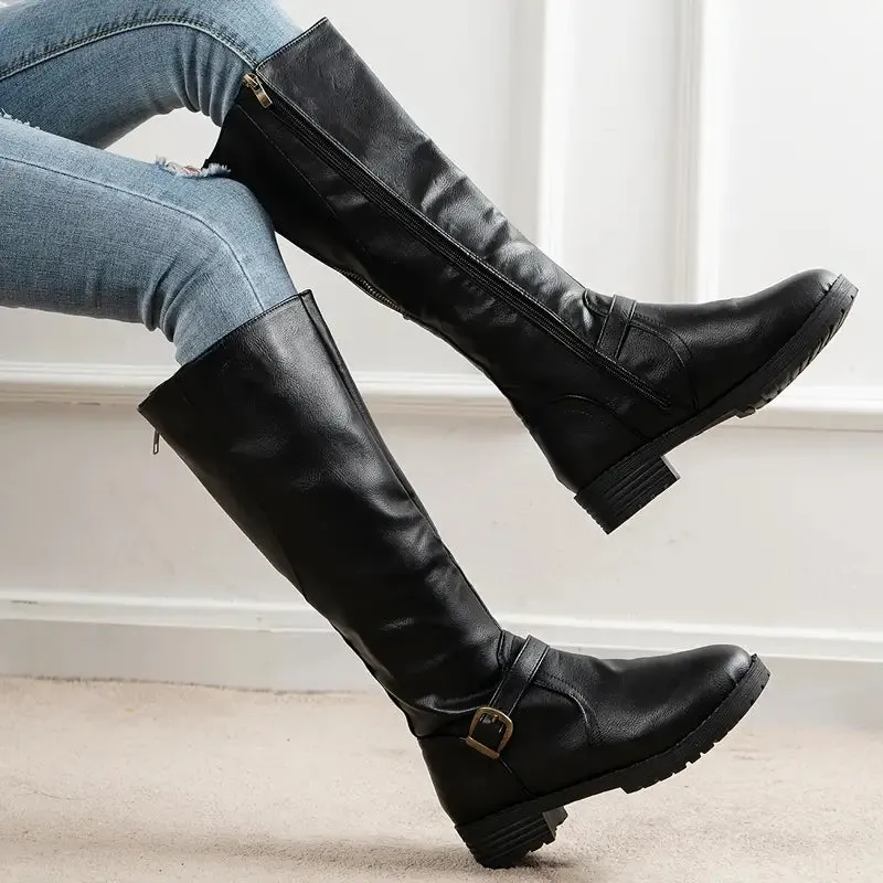 Vegan Leather Knee High Boots with Zipper for Women | Eco-Friendly Materials