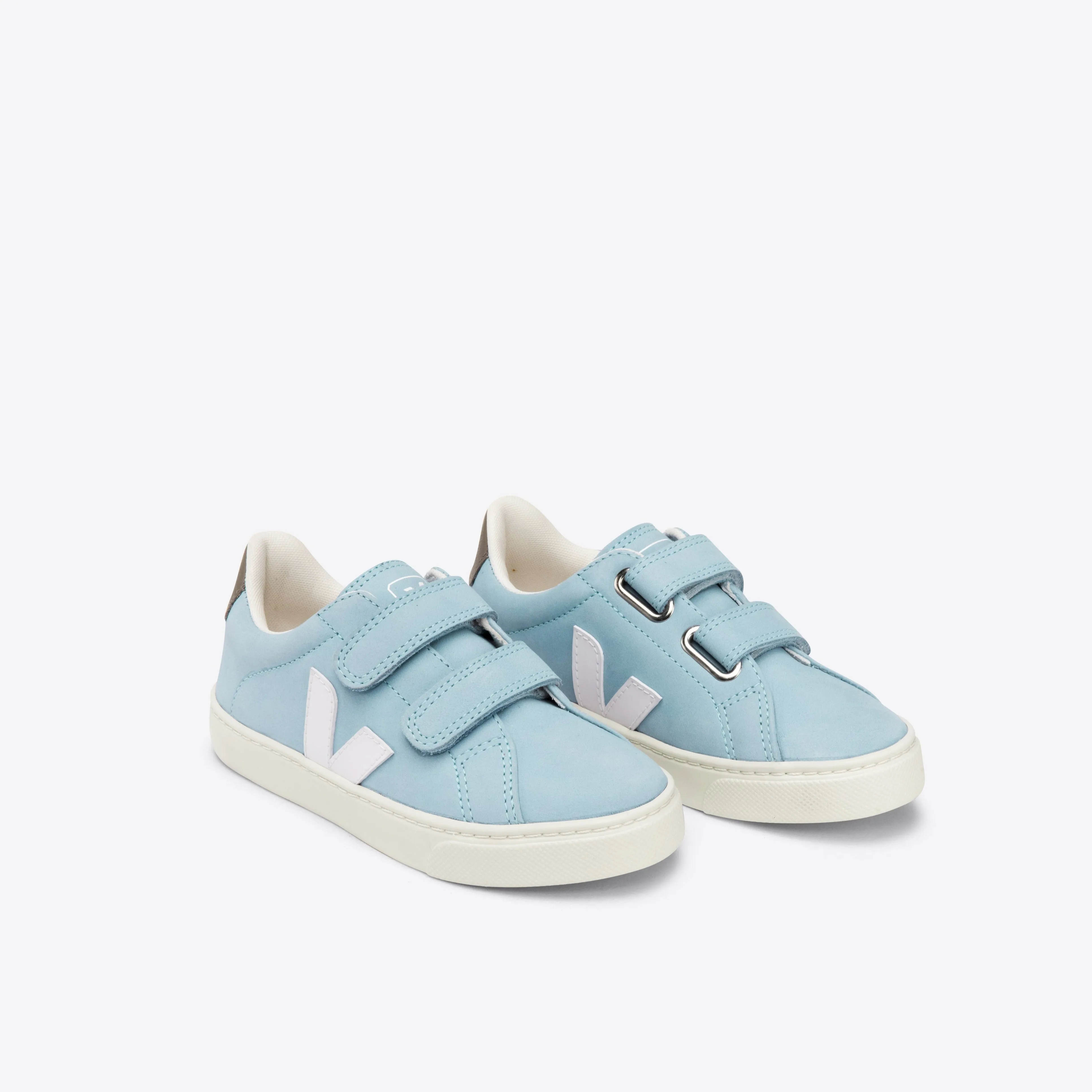 Veja Kids Chromefree Leather Velcro Esplar - Nubuck Steel/White