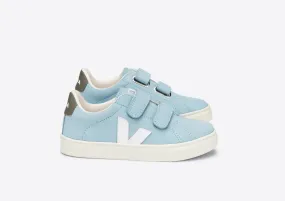 Veja Kids Chromefree Leather Velcro Esplar - Nubuck Steel/White