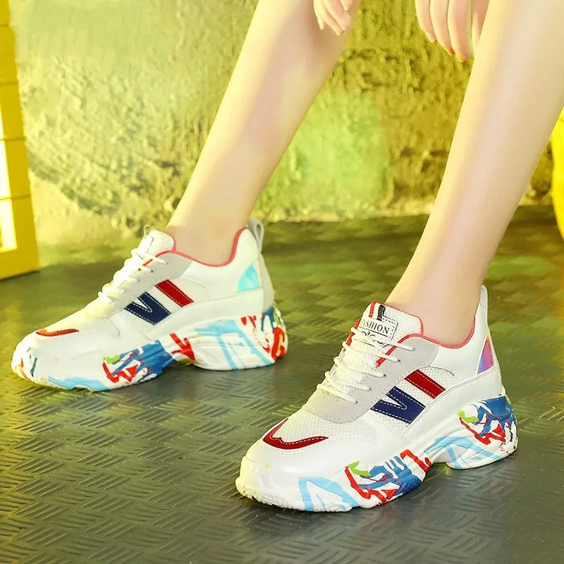 Women's Spring/Autumn Colorful Lace-Up High Platform Sneakers