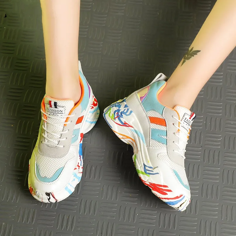 Women's Spring/Autumn Colorful Lace-Up High Platform Sneakers